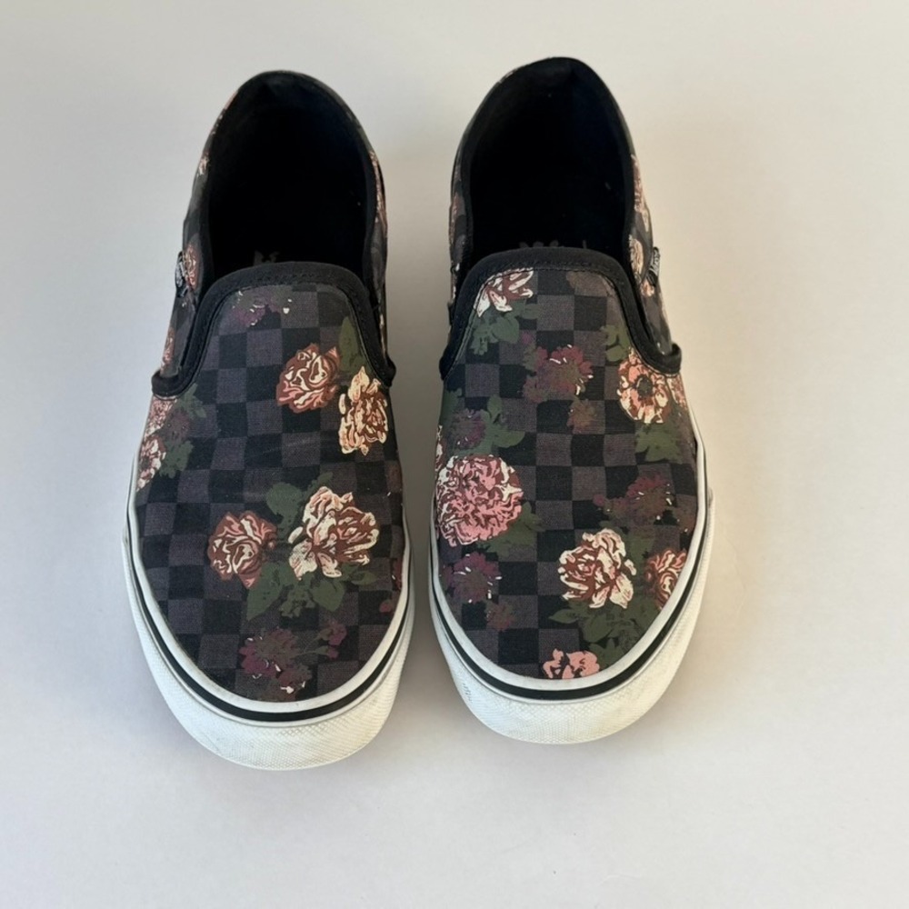 VANS Womens Floral Checkerboard Asher Skate Shoes Size 7.5 Slip On - Picture 2 of 9